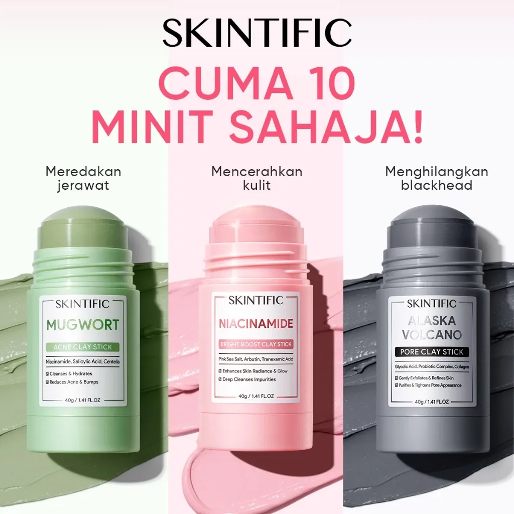 Clay Mask Stick Collection Kit Masker Wajah -Mugwort Acne Clay Stick 40g & Alaska Volcano Clay Exfoliating